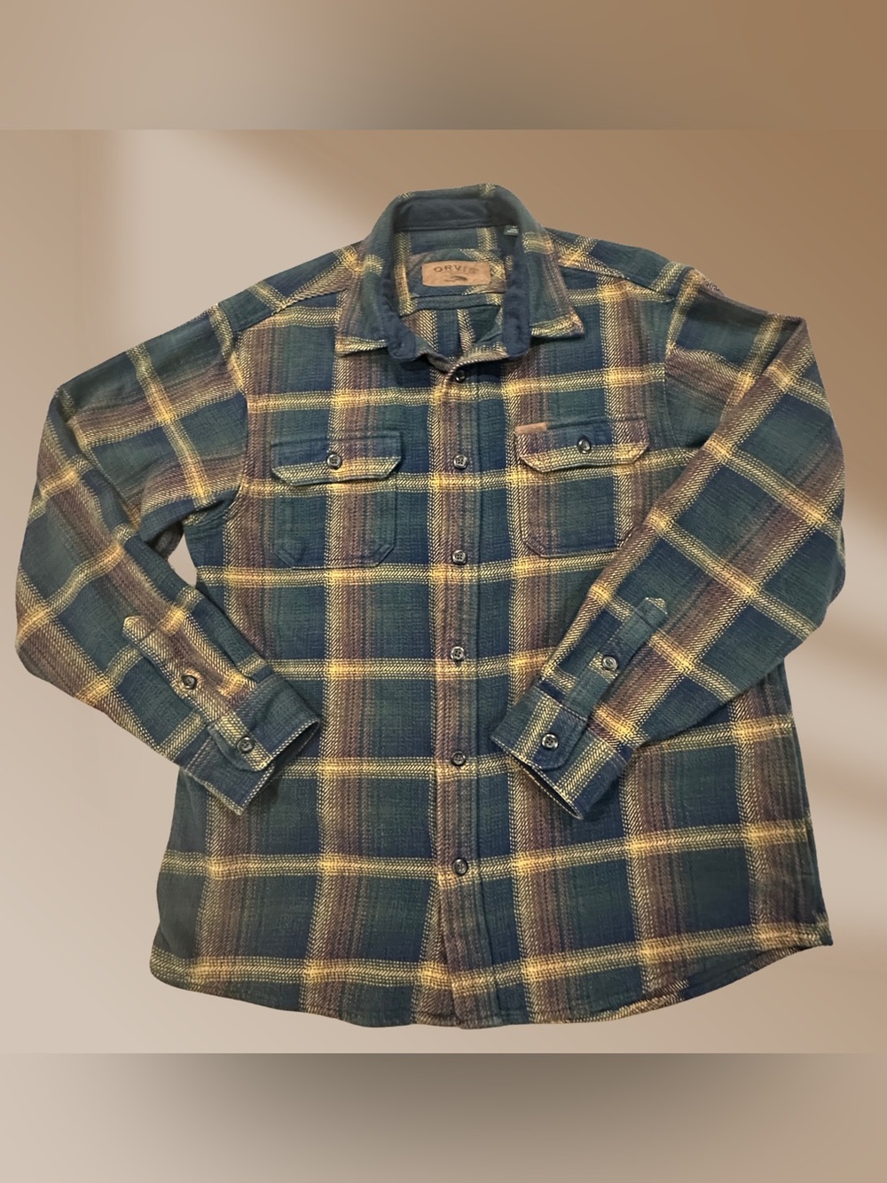 Orvis Heavyweight Flannel Plaid Shirt-Jacket Side & Chest Pockets Size Large
